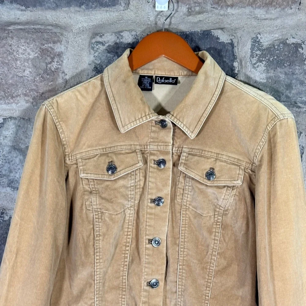 Rafaella Women's Tan Corduroy Jacket Size 14 Button Front Long Sleeve Casual - Picture 2 of 11
